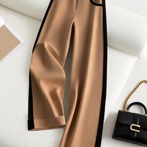 Khaki Casual Women's Loose Elegant Wide Leg Pants